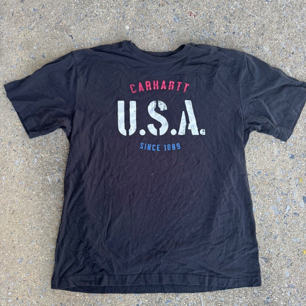 Carhartt USA  T-Shirt Mens Large Black Relaxed Fit Made in USA Short Sleeve